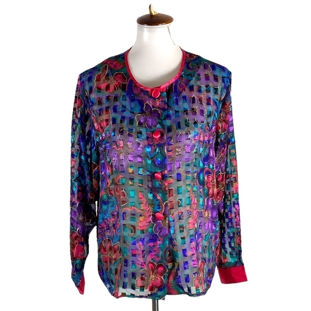 Victoria Secret Vintage Sheer Multicolored Long Sleeve Shirt NWOT SZ M
